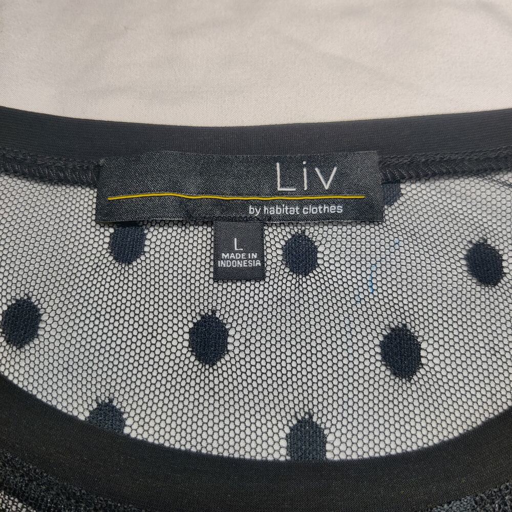 Liv by Habitat Sheer Black Polka Dot Long Sleeve Artsy Top Large Whimsigoth - Picture 6 of 10